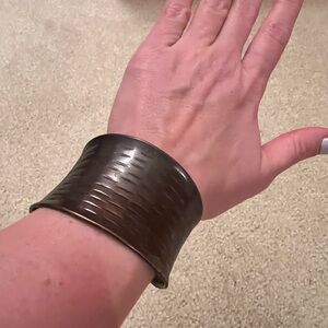 Wide Hammered Metal Cuff Bracelet - Dark Bronze Tone